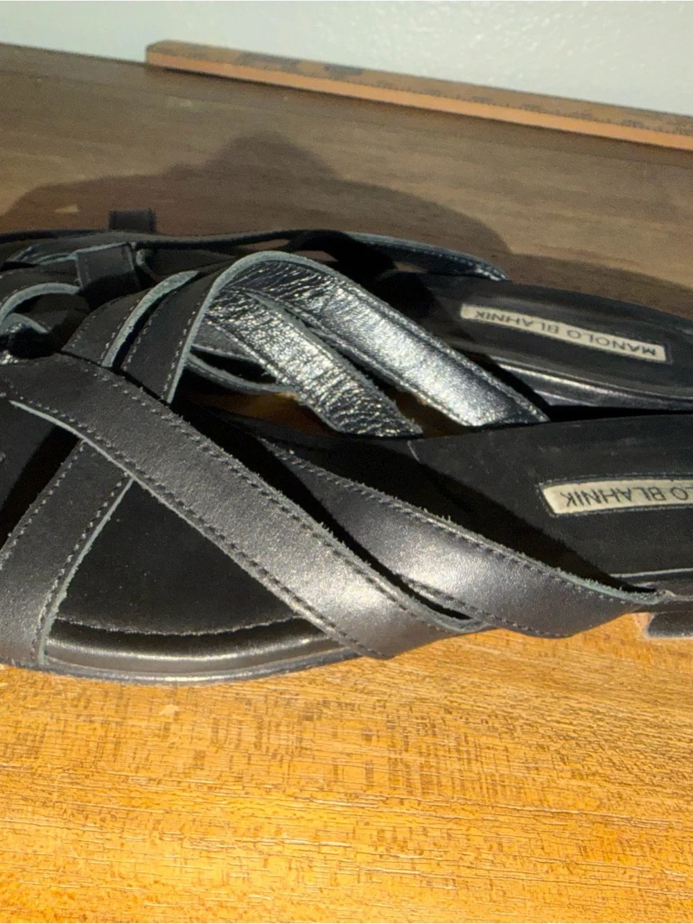 Manolo Blahnik Black Cross-Strap Slide Sandals